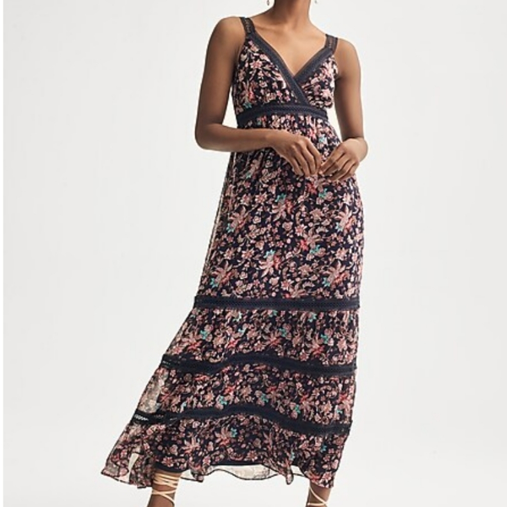 Express Floral Lace Pieced Tiered Maxi Dress